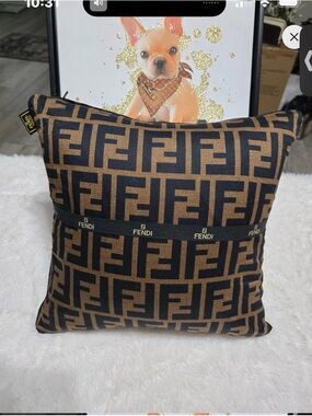 Fendi Black and Brown FF Pattern Accent Pillow